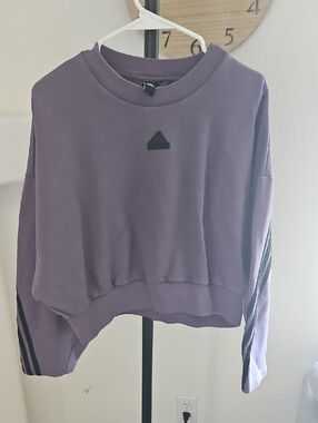 adidas Lavender Boxy Cropped Sweatshirt with Black Logo